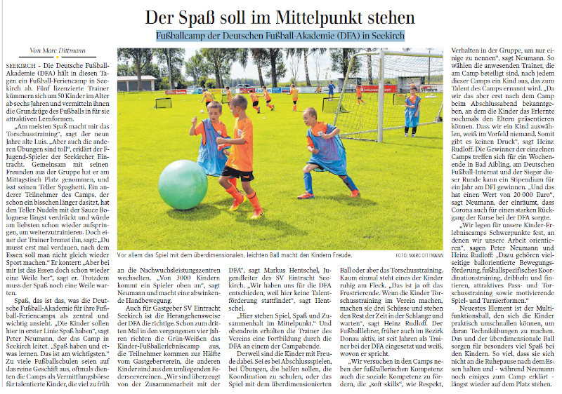 Fußballcamp der Deutschen Fußball-Akademie (DFA) in Seekirch